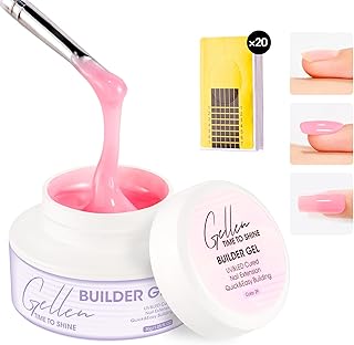 Gellen Builder Gel Nail Kit UV/LED Nail Extension Gel with 20Pcs Nail Forms, Pink Color Thickening Apex Nail Strengthener Professional Nails Art Manicure Set Salon Home DIY, 30g