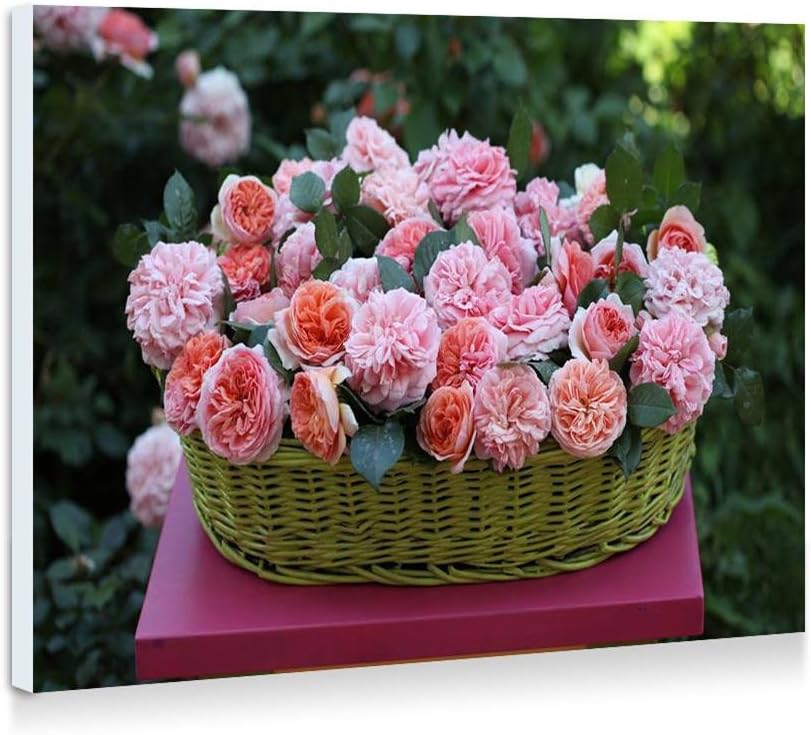 バスケット ピンクの花 バラ 壁の絵 壁掛け ソファの背景絵画 壁アート写真 バスケット ピンクの花 バラ 壁の絵 壁掛け ソファの背景絵画 壁アート写真
