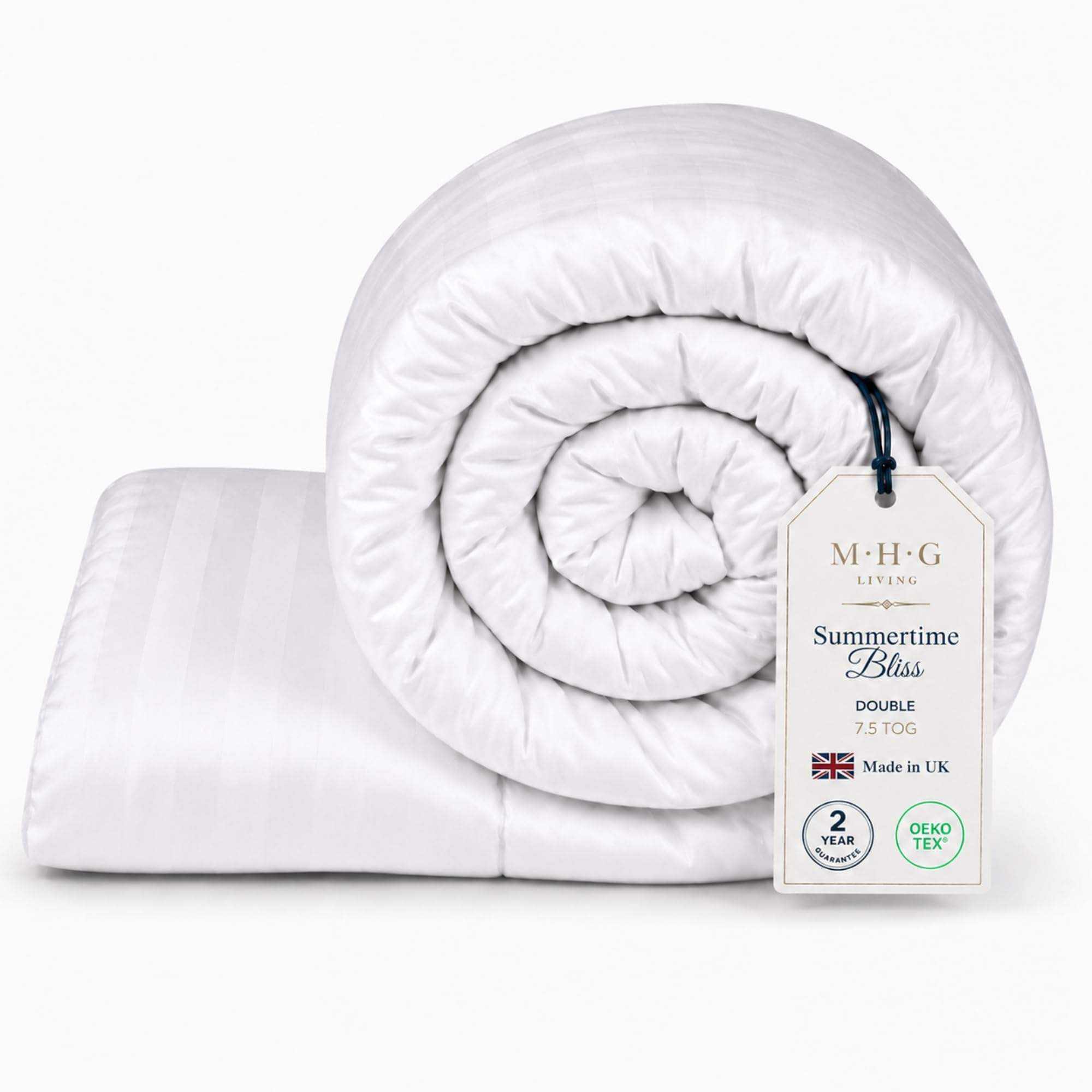 Mhg Living 7.5 Tog Double Duvet Lightweight Summer Duvet - Breathable Anti-Allergy Hypoallergenic Hollowfibre Quilt, Oeko-Tex Certified, Uk Made, Machine Washable, 200 X 200 Cm