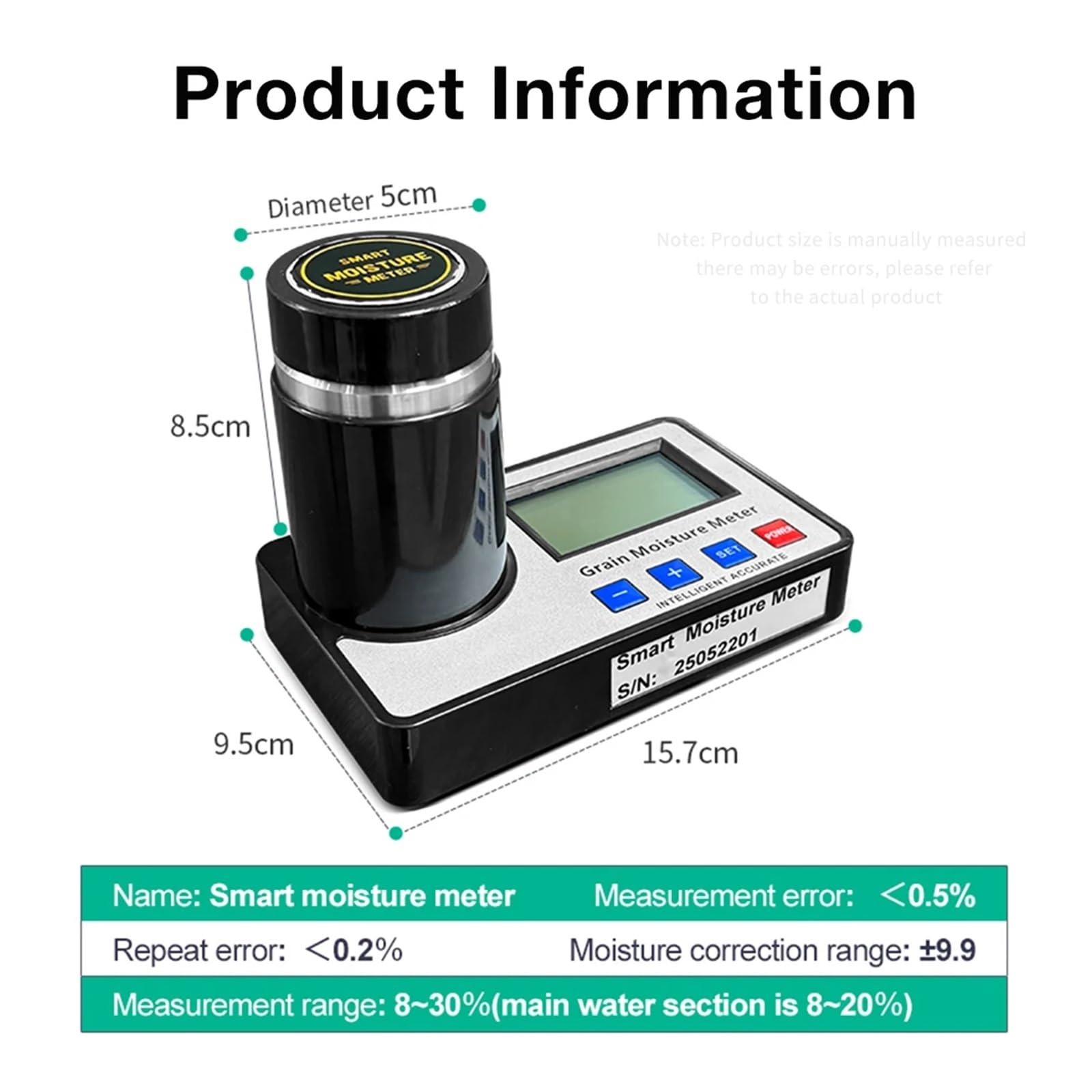 Feuchtigkeitsmessgerät, Intelligentes Getreidefeuchtigkeitsmessgerät, 19 Arten Von Getreide, Hygrometer, Feuchtigkeitsdetektor For Mais, Reis, Weizen, Kaffeebohnen, 8–30% Wassergehaltsanalysator