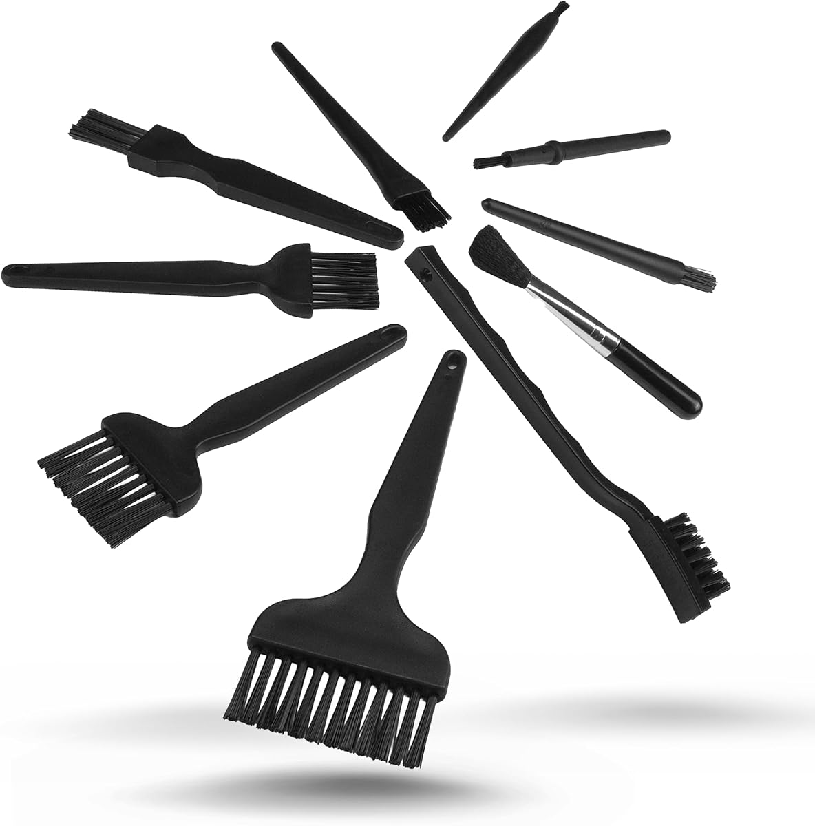 Electrónica, Computadoras, Impresoras 3D, Kit de Limpieza de Herramientas de Cepillo Antiestático - Juego de 10 Cepillos ESD (Descarga Electrostática) con Bolsa con Cremallera para Almacenamiento - Cremallera Negra