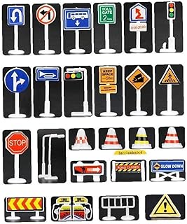 28 Pcs Plastic Street Signs for Train Sets Living Toy Traffic Light & Crosswalk Kids Plastic Street Signs Playset Wood Tra...