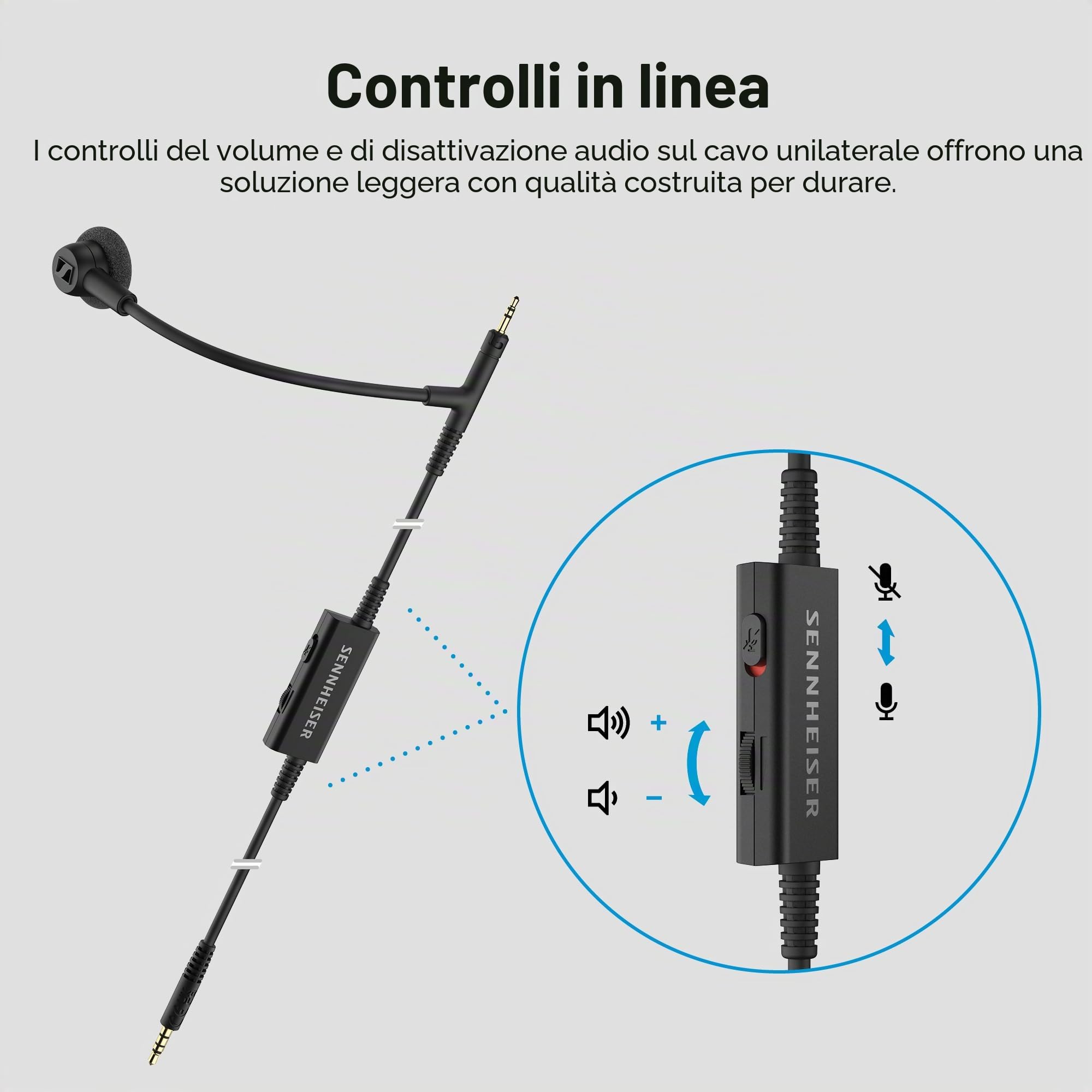 Sennheiser HD 500 BAM, microfono a braccio plug-in per gaming e chiamate, con controlli volume e muto, jack analogico da 3,5 mm, per cuffie HD 560S, HD 505, HD 620S e altri