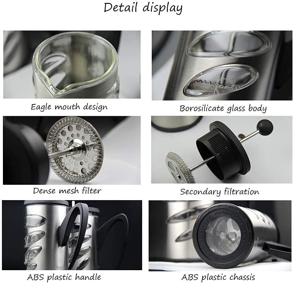 Coffee Press 600ml French Press Pot, Thick Heat-resistant Glass French Filter Press Coffee Pot Glass Tea Machine Double Filter, 20240309