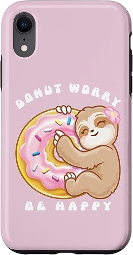 Vista 16 de iPhone 13 Donut Worry Be Happy - Cute Sloth Funny Food Puns Pink Donut Case