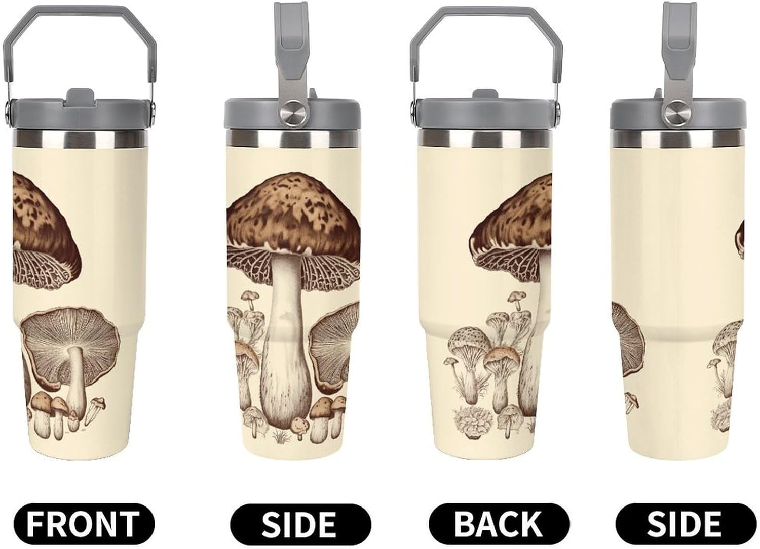 Vintage Mushrooms Drawing Water Bottle 30 Oz Fits Car Cup Holder,Insulated Coffee Mug Large Capacity Car Cups,Stainless Steel Double Wall Sport Bottle for Travel Sports Gym