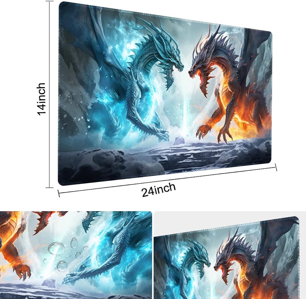 Premium Board Game 24x14in MTG Playmat Compatible for OCG CCG RPG TCG Playmat (Ice and Fire)