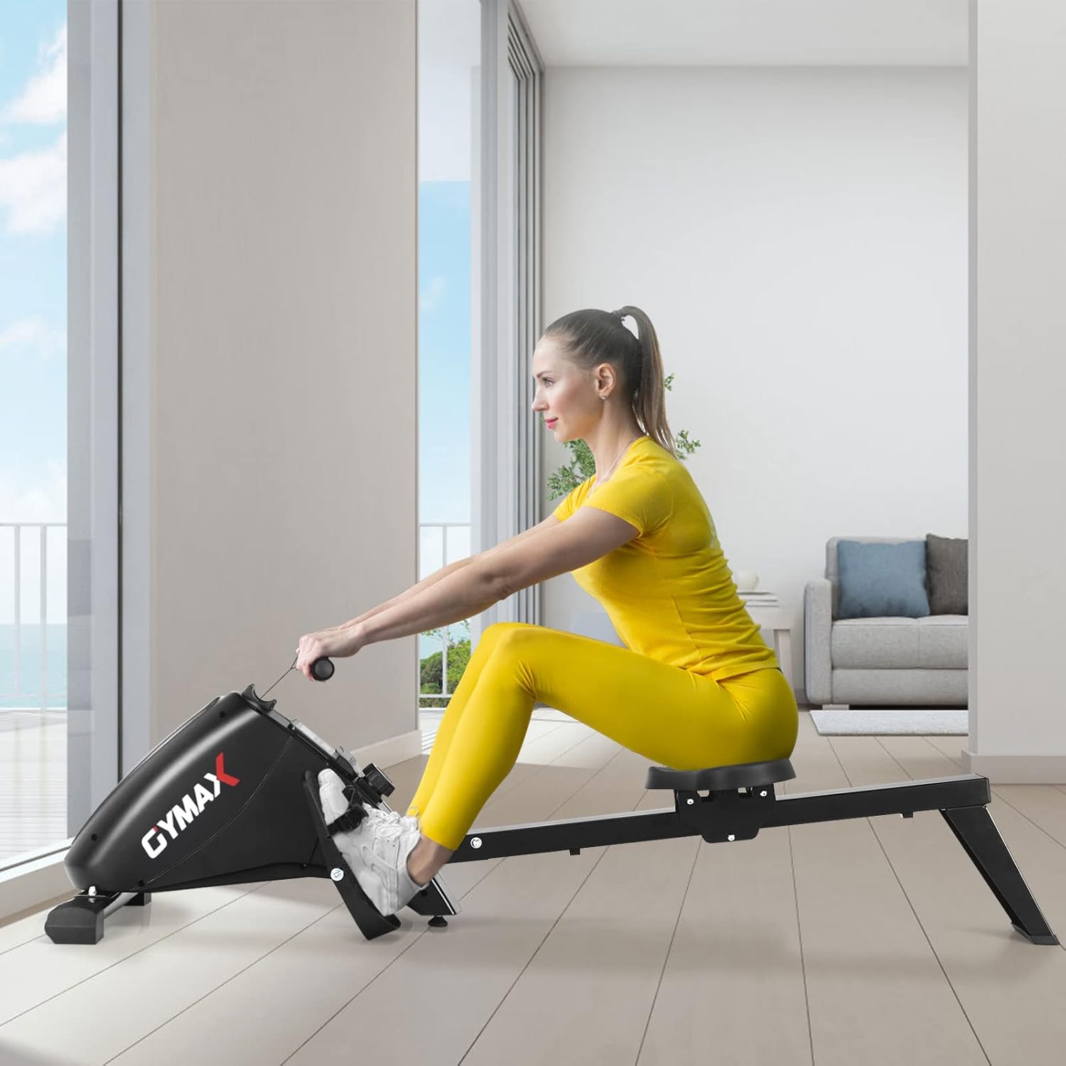 Dimensions and specifications of the GYMAX Magnetic Rowing Machine.