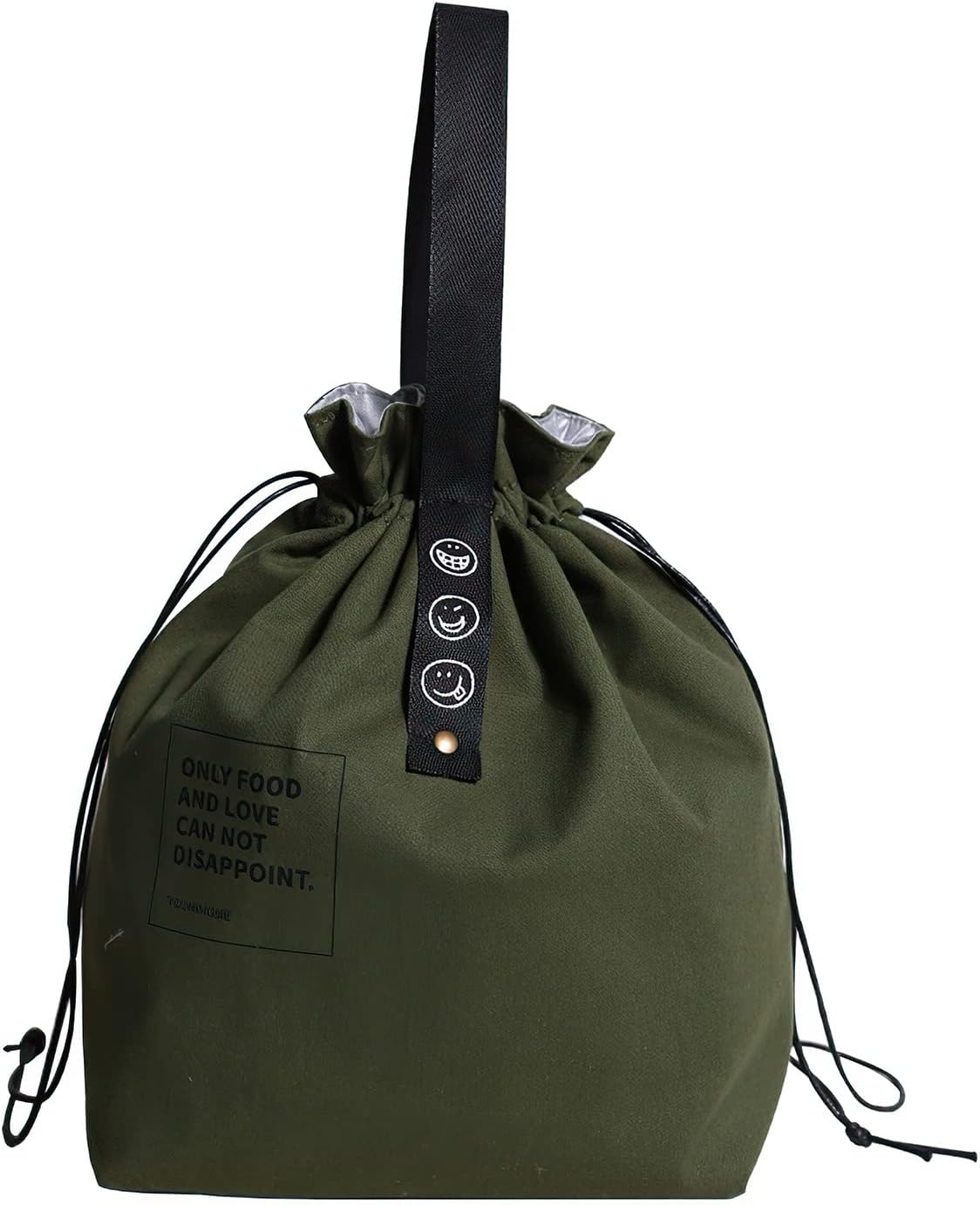 Canvas Drawstring Lunch Bag Reusable Lunch Bag Large Foldable Portable Insulated Handbag for Adult Women And Men Work Picnic or Travel (green)