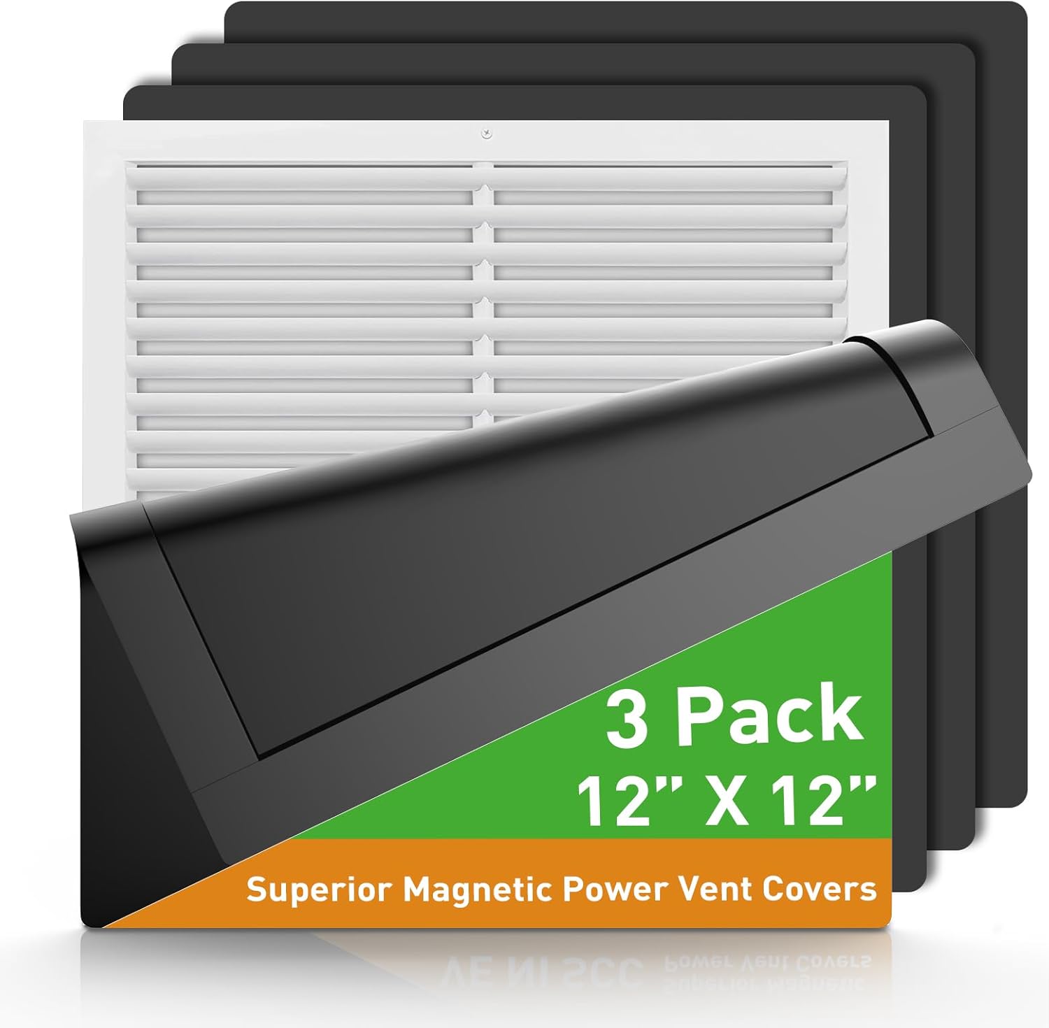 Magnetic Vent Covers, Strong Magnet Floor Vent Covers, 12" x 12" Register Vent Covers for Home Floor, Wall and Ceiling Vents, Air Vent Covers for RV, Air Conditioning and AC Vents, Black 3 Pack 12x12 Vent Covers 3 Pack