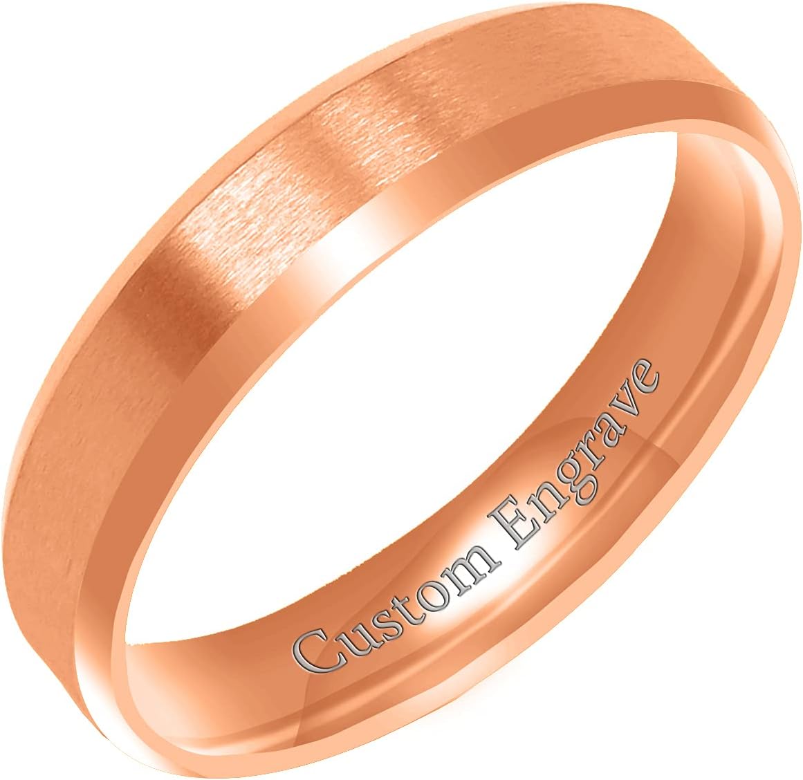 Everstone Custom Personalize Engrave Matte & Brushed Flat Beveled Edge Ring Male Female Men Women His Her Groom Bride Promise Ring Wedding Bands Titanium Ring Color: Rose Gold Sz