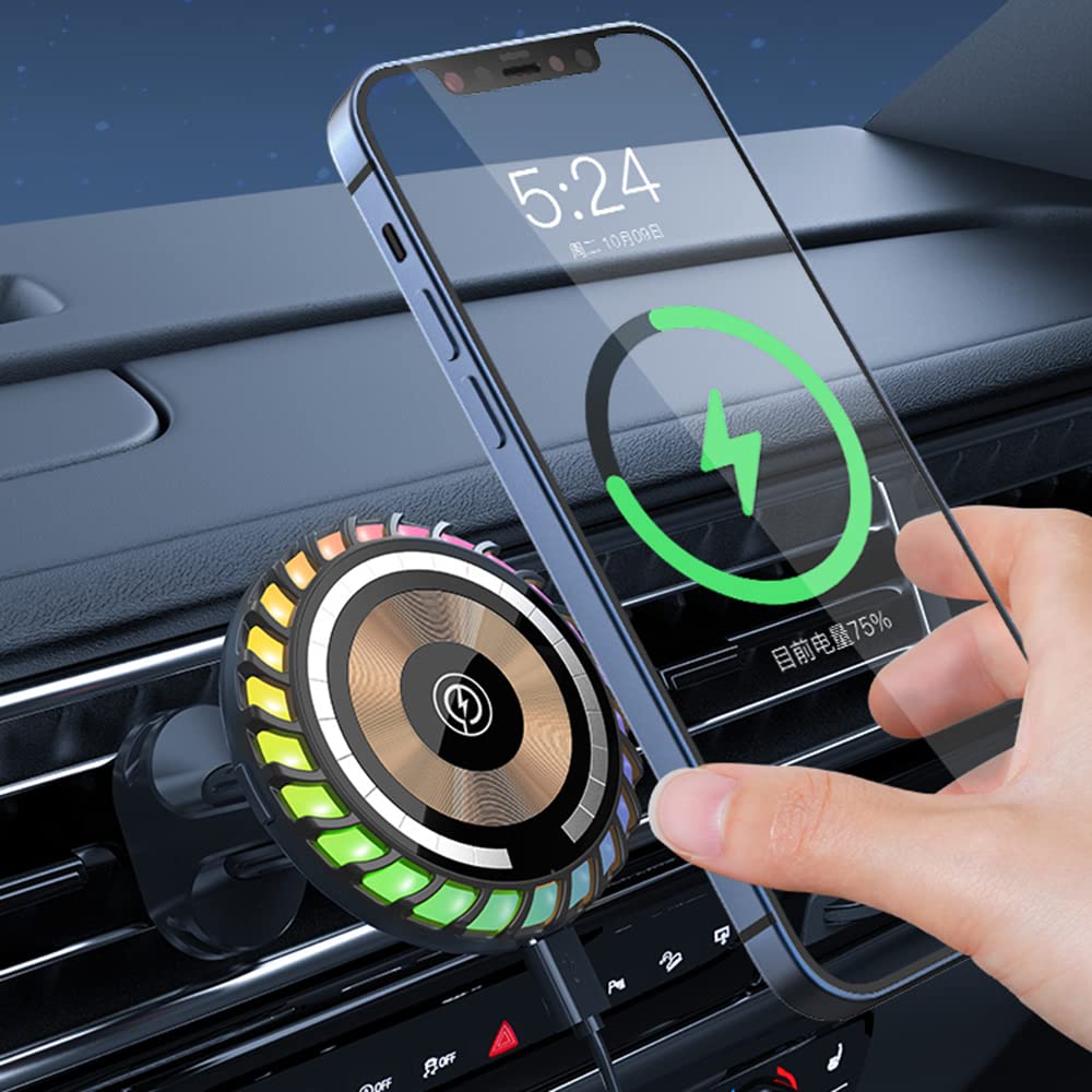 Kwak'sMagsafe Car Mount Charger,Wireless Charger for 99% Vent Magnet Car Fast Charger with Cool Lights for iPhone 15 14 13 Pro Max Plus Mini Series for Samsung etc.