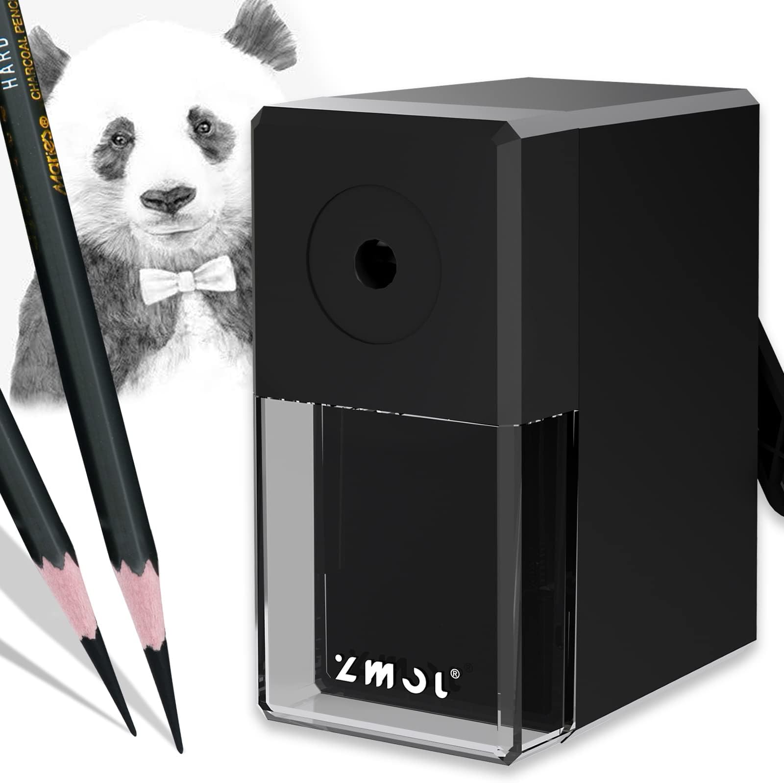 Zmol Long Point Pencil Sharpener, Manual, 5 Adjustable Pencil Nibs, Black, ABS Material, Suitable for 6-8mm Sketching/Charcoal/Colored/Graphite Pencils