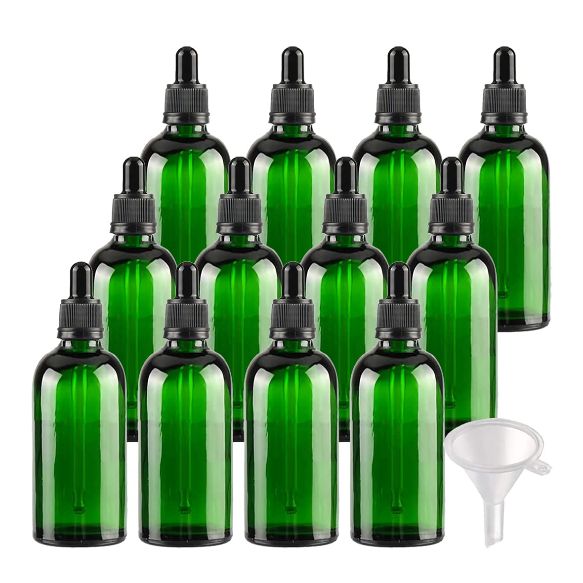 24 Piezas Verde Frasco Cuentagotas Cristal 100ml con Cierre a Prueba de Manipulaciones , Botellas Cuentagotas Vacío con Pipeta de Vidrio, para Aromaterapia Aceites Esenciales