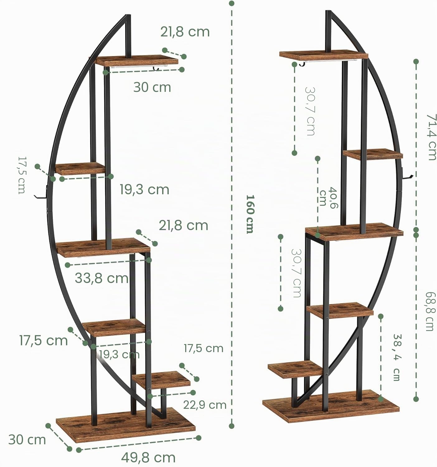 BACEKOLL Soporte para plantas de interior con luz de cultivo, 6 niveles y 160 cm de alto. Estante grande para exhibir plantas en sala de estar u otros espacios (2 juegos)