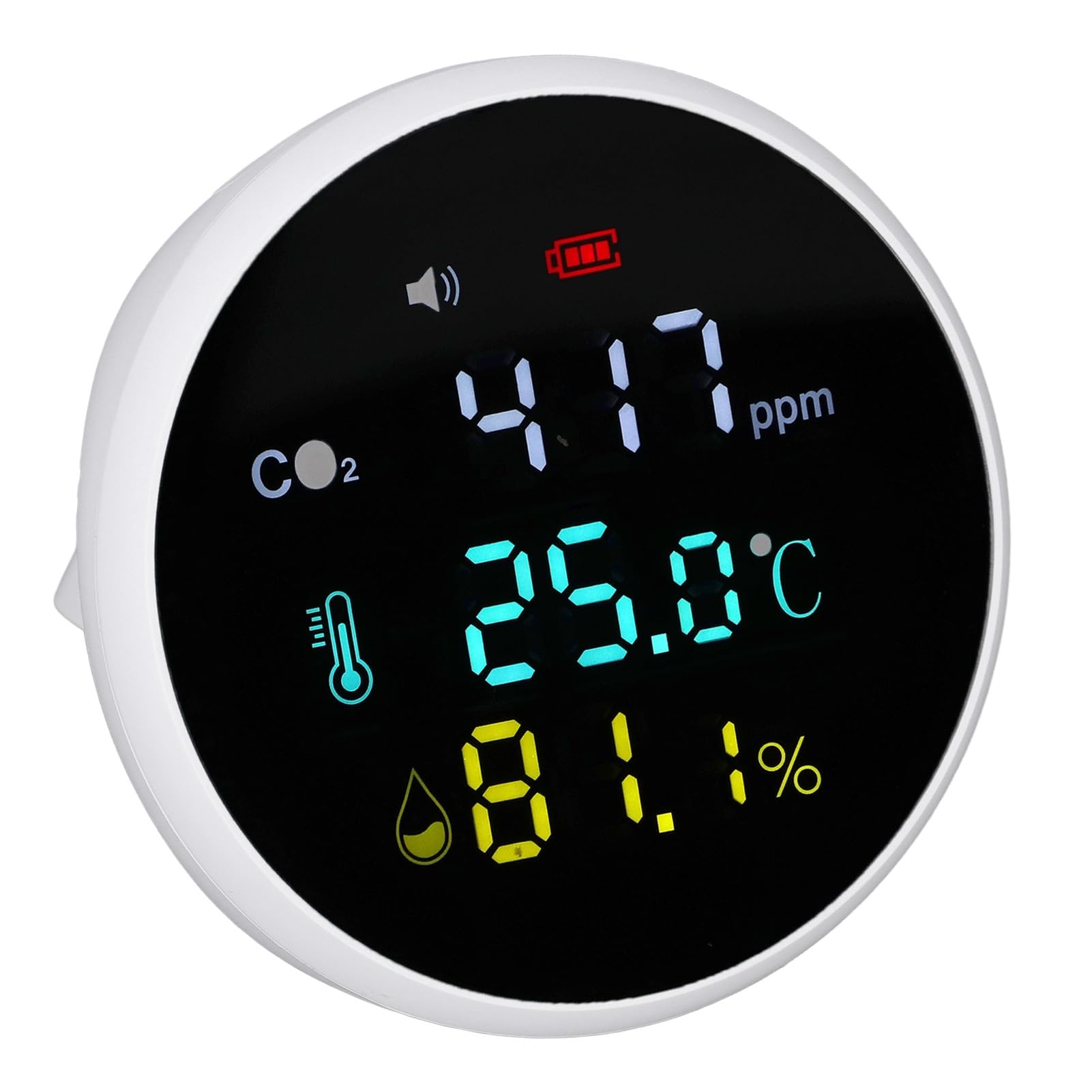SEAFRONT Monitor Portátil de CO2, Monitor de Calidad del Aire Interior ABS con Sensor de Temperatura y Humedad, 400 a 5000 Ppm, Alerta de Voz, Pantalla Clara, para Uso en el Hogar, Oficina, Aula,
