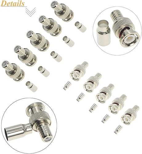 Miniatura 2 de Conector coaxial profesional BNC coaxial de crimpado con 10 conectores CCTV BNC de crimpado RG59 adaptador de cable coaxial RG59 cortador de