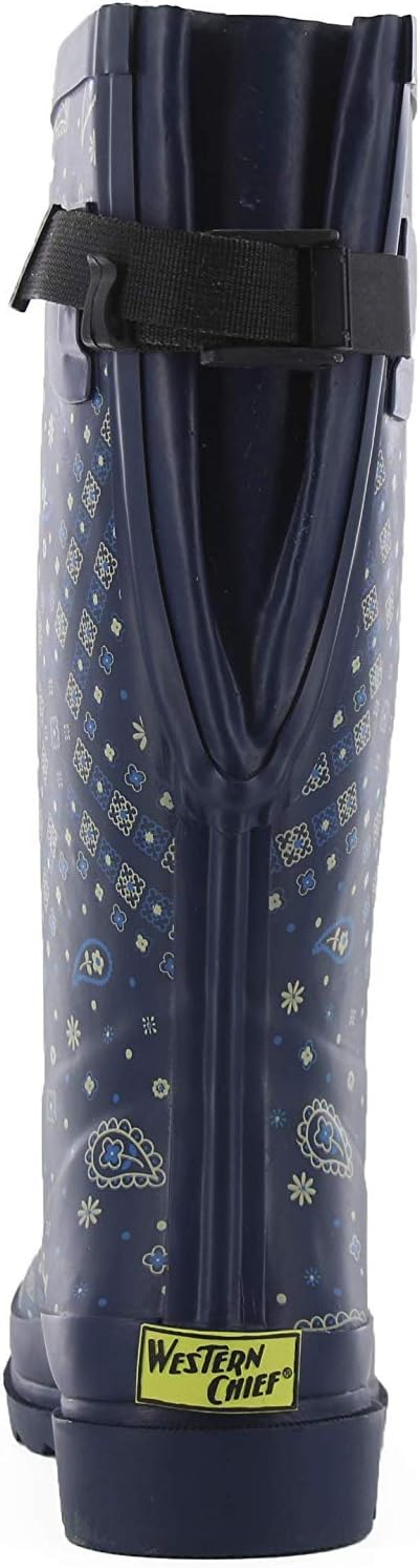 Western Chief Waterproof Printed Wide Calf Rain Boot 10 Bandana Navy