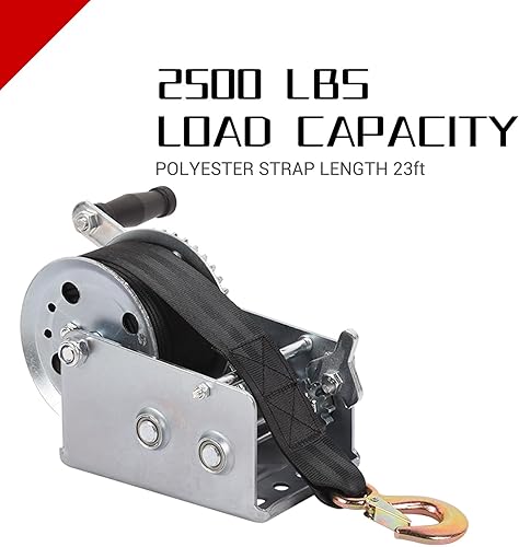 Miniatura 3 de Cabrestante de mano para remolque de barco, cabrestante de manivela de mano resistente de 2500 libras con correa de poliéster de 23 pies, trinquete