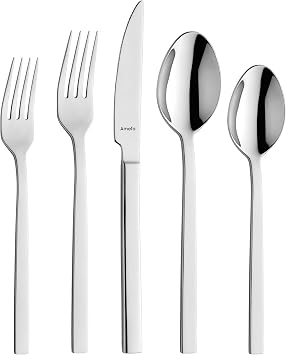Amefa Cube 20-Piece Flatware, Set for 4 Stainless Steel Silverware with High-Gloss Mirror Finish, Ergonomic Handles, Rust-Resistant Cutlery with Dinner Forks, Knives, Spoons, Salad Forks & Teaspoons