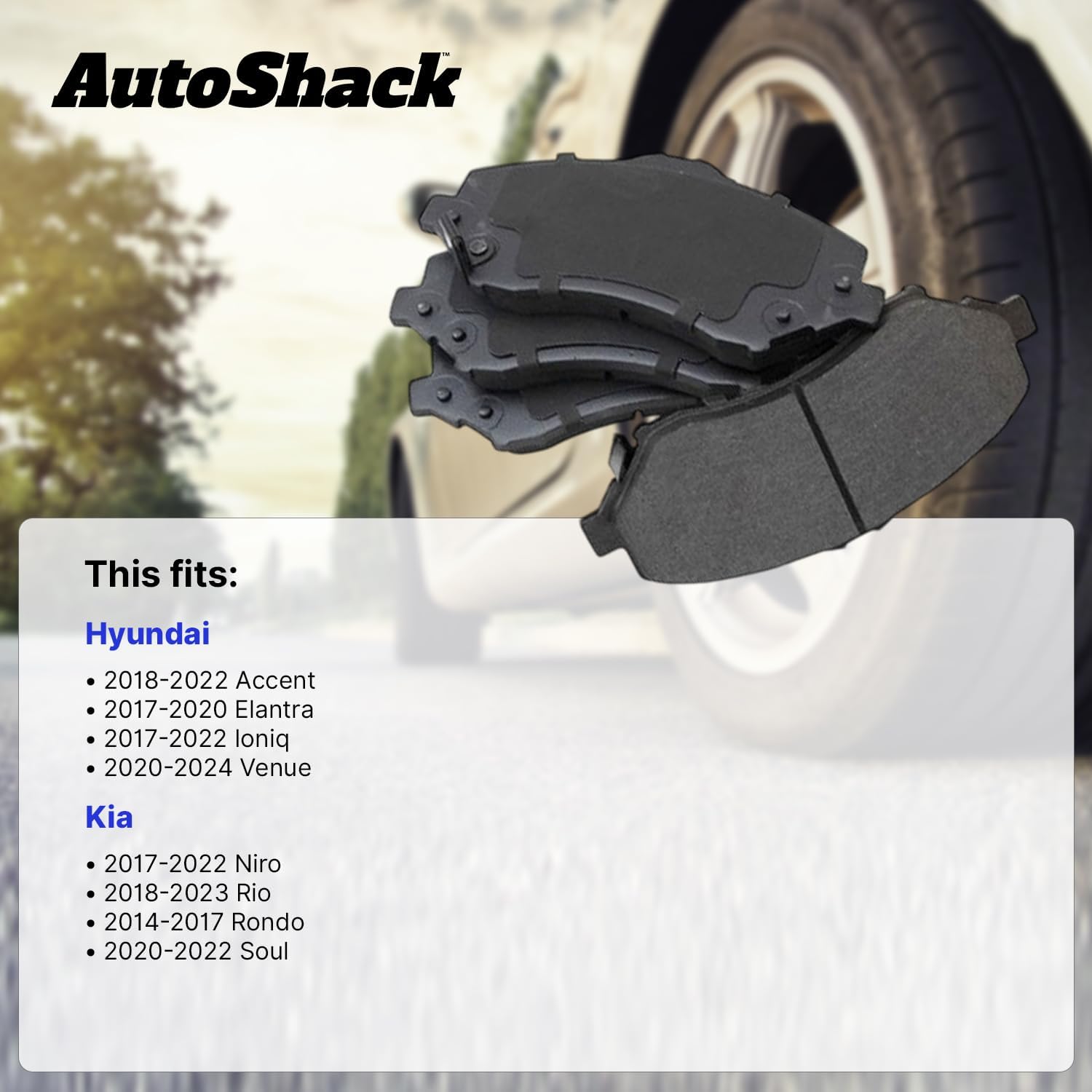 AutoShack Rear Premium Ceramic Brake Pad Set Replacement for 2017-2020 Hyundai Elantra 2019-2025 Kia Soul 2017-2022 Kia Niro 2018-2022 Hyundai Accent 4-PC