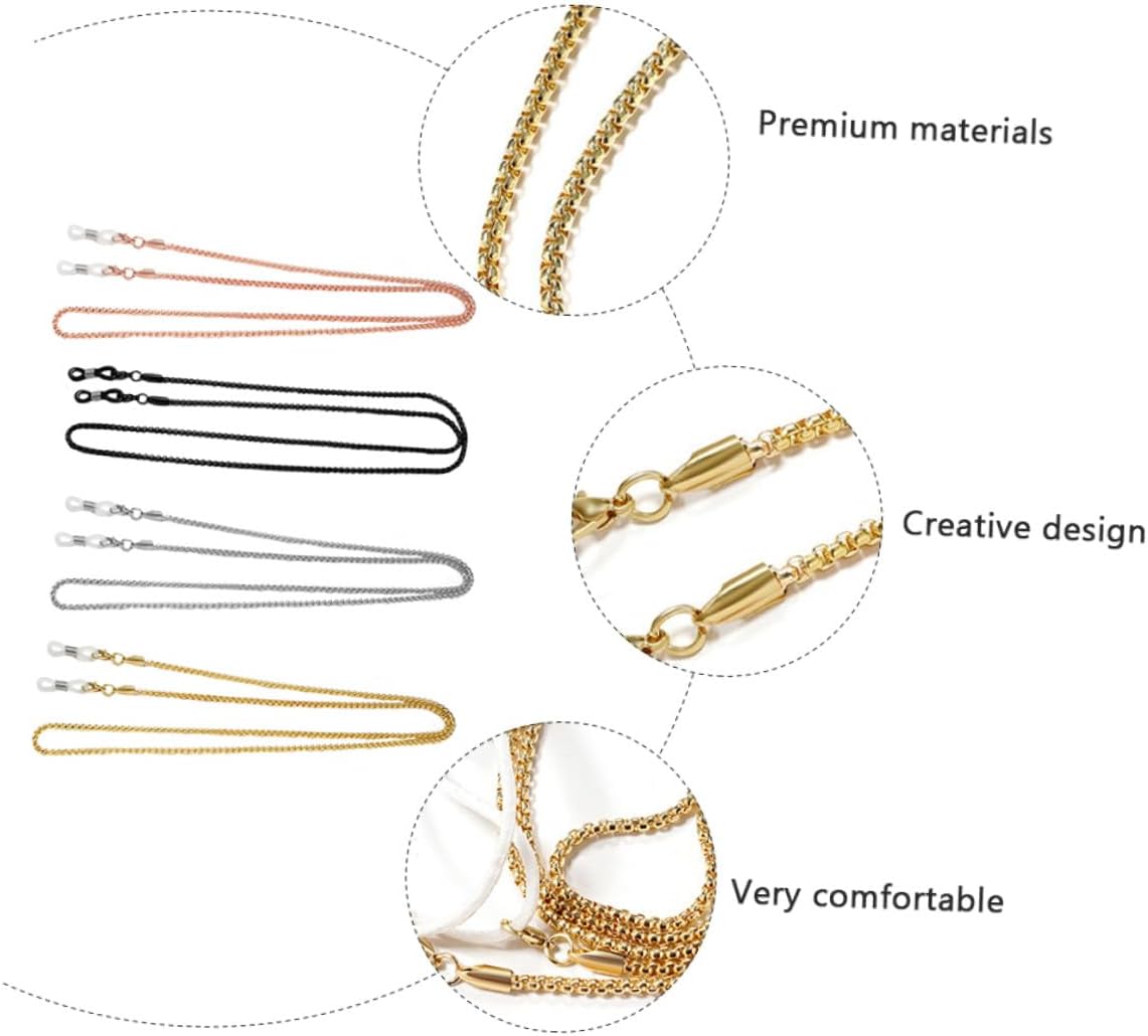 MAGICLULU 4pcs Metal Glasses Rope Eyeglass Chains Non-skid Eyewear Accessory Stylish Decorative Straps for Women Men Sunglasses Holder Necklace