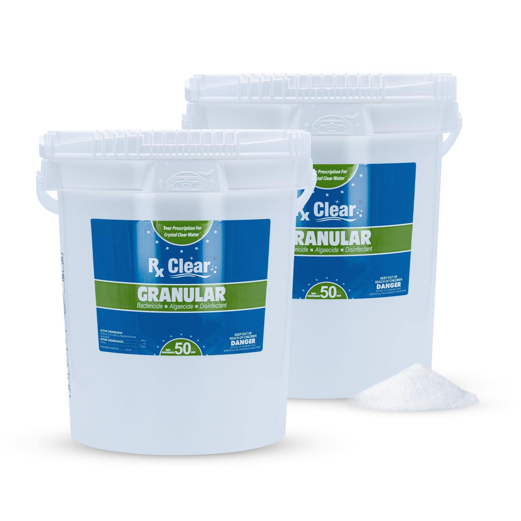 Rx Clear 100 lbs Granular Pool Chlorine | Use As Bactericide, Algaecide, & Disinfectant in Swimming Pools, Hot Tubs, & Spas | Stabilized, Fast