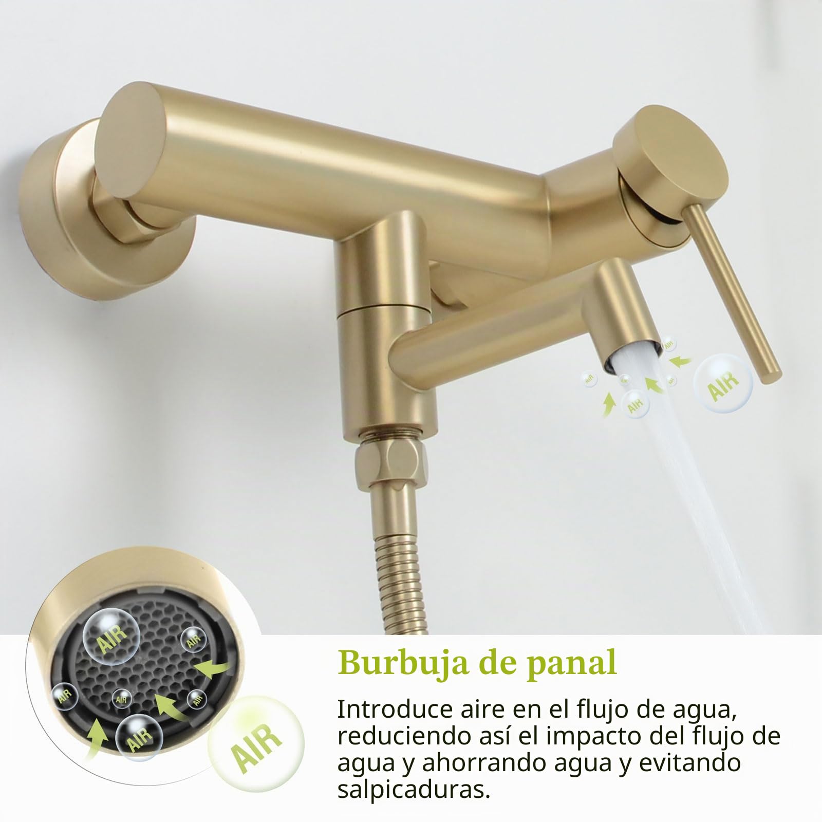 Grifo de Bañera Monomando Ducha Montado en Pared Dorado Cepillado