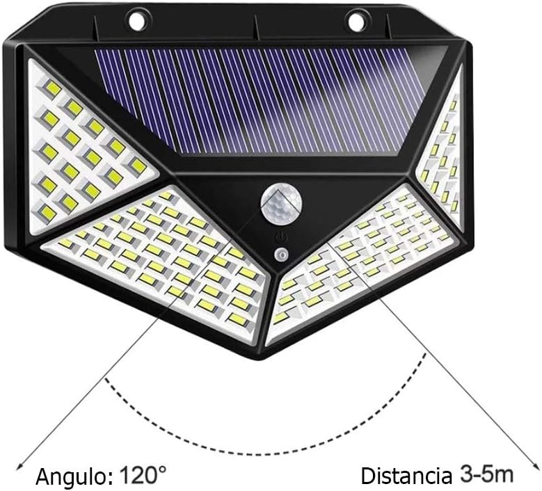 Kit 5 Luminária Energia Solar Parede 100 Led Sensor Presença 3 Funções Lampada