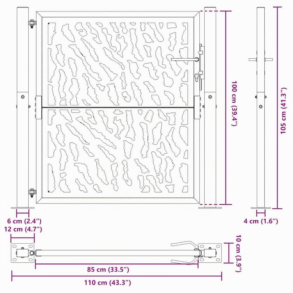 vidaXL Cancello da giardino nero 100x100 cm in acciaio con design a