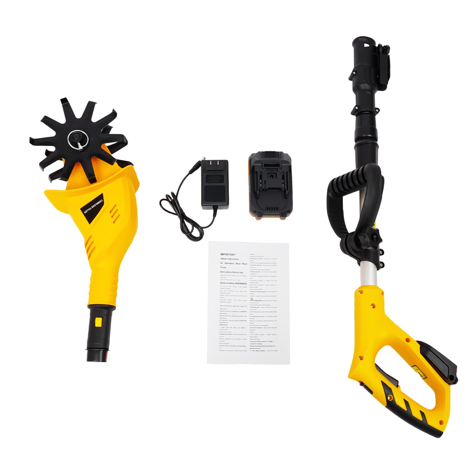 Azada de tierra con batería de 20 V y cargador, cultivador de 250 rpm, motoazada eléctrica, herramientas de jardín para cultivo de suelo, ancho de trabajo: 10 cm | profundidad de trabajo: