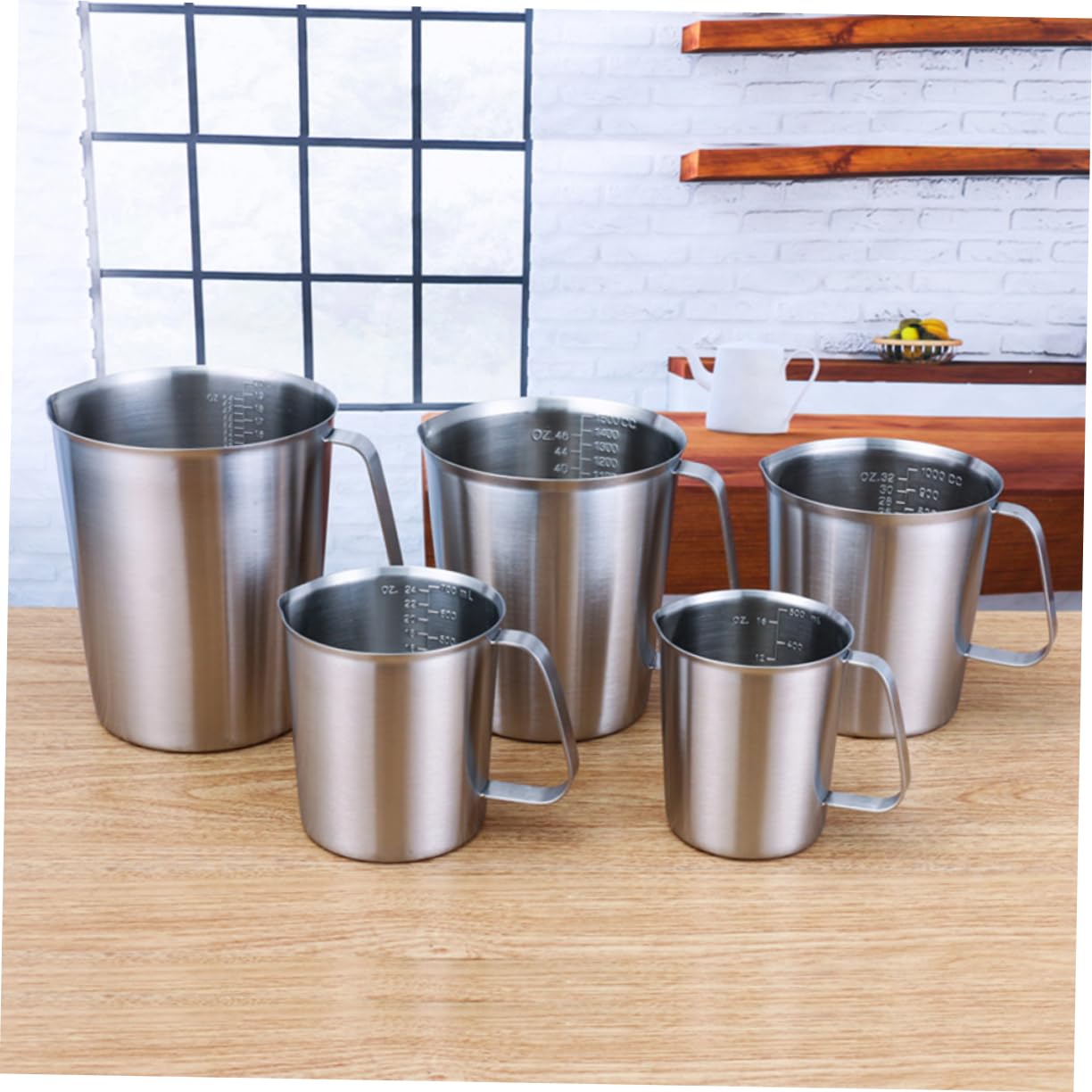 Taza Medidora de Acero Inoxidable 304 1500ml con Asa y Escala