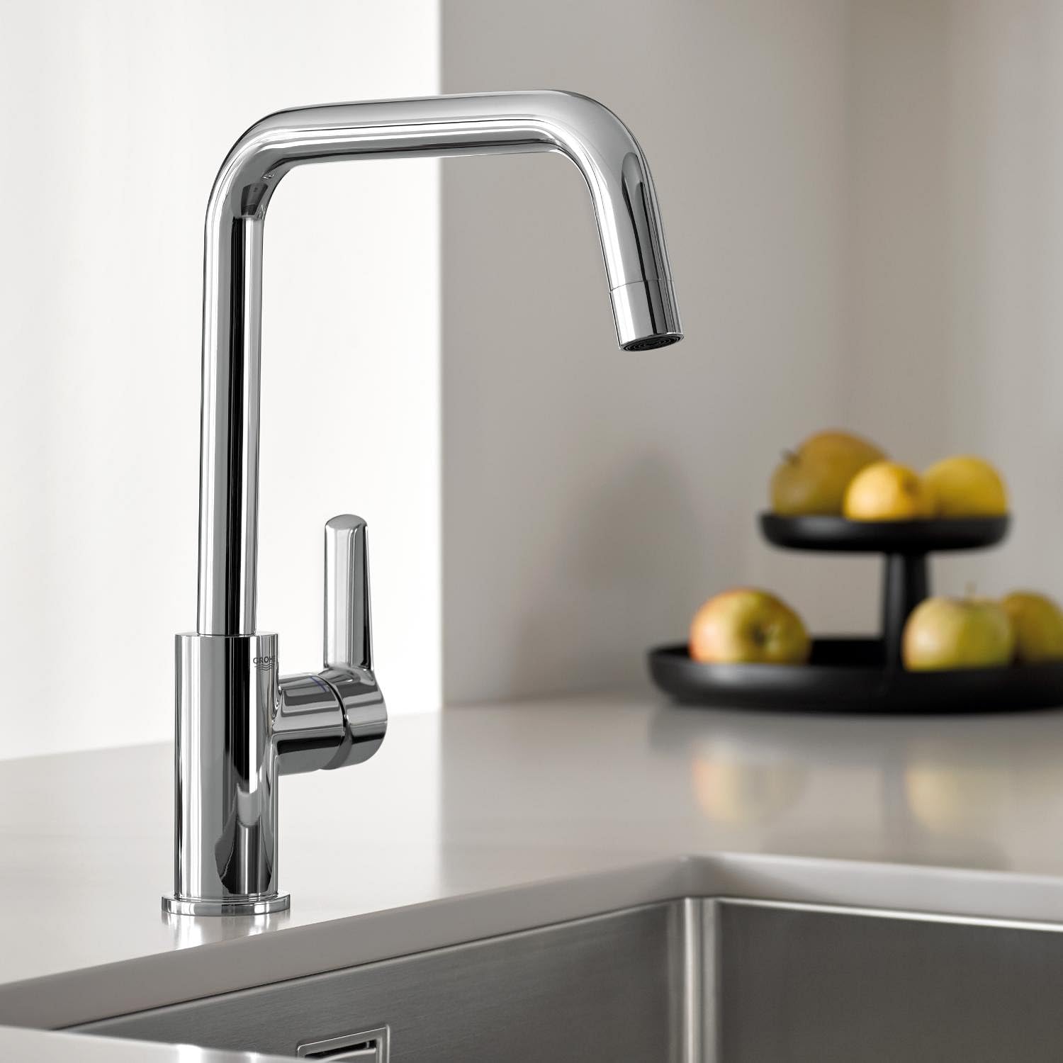 GROHE Start QuickFix, Grifo de cocina (caño alto en U, giro de 150º, menor consumo de agua, sistema de instalación rápida), cromo, 30470000