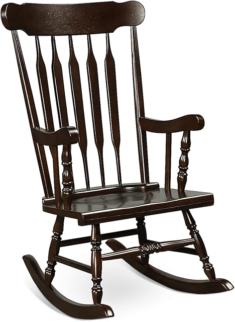 CASART Rocking Chair, Rubber Wood Porch Rocker Armchair, Indoor Outdoor Leisure Chair Deck Seat for Living Room, Bedroom, Balcony, Garden and Patio(Dark Brown)