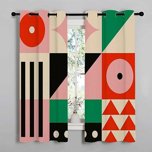 Miniatura 1 de YANFENQI Cortinas para Habitacion Bauhaus - Lámina opaca con diseño retro con ojales para puertas cortas, 55 pulgadas de ancho por 72 pulgadas de