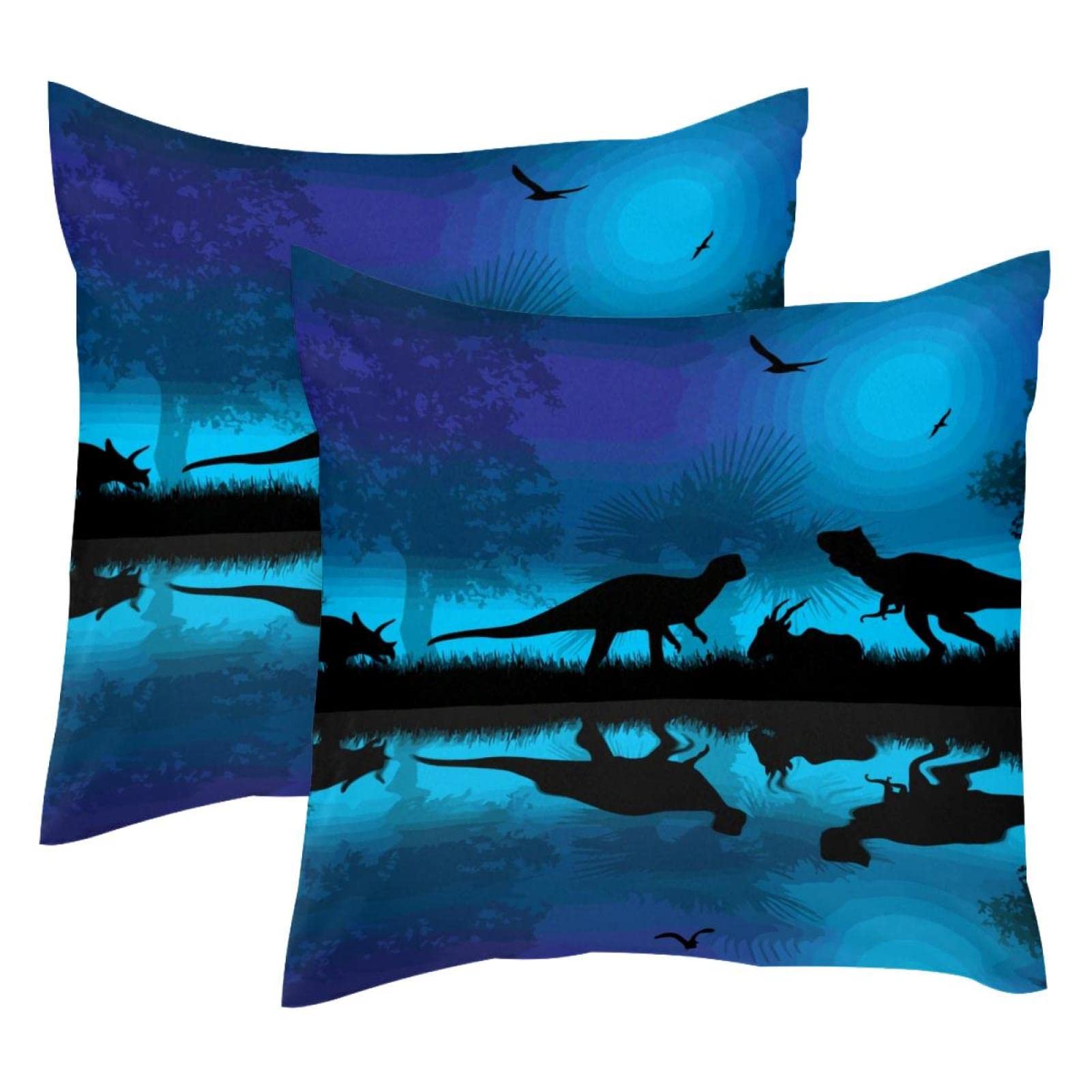 Housses de coussin dinosaure nuit bleue en velours pour décorer le salon