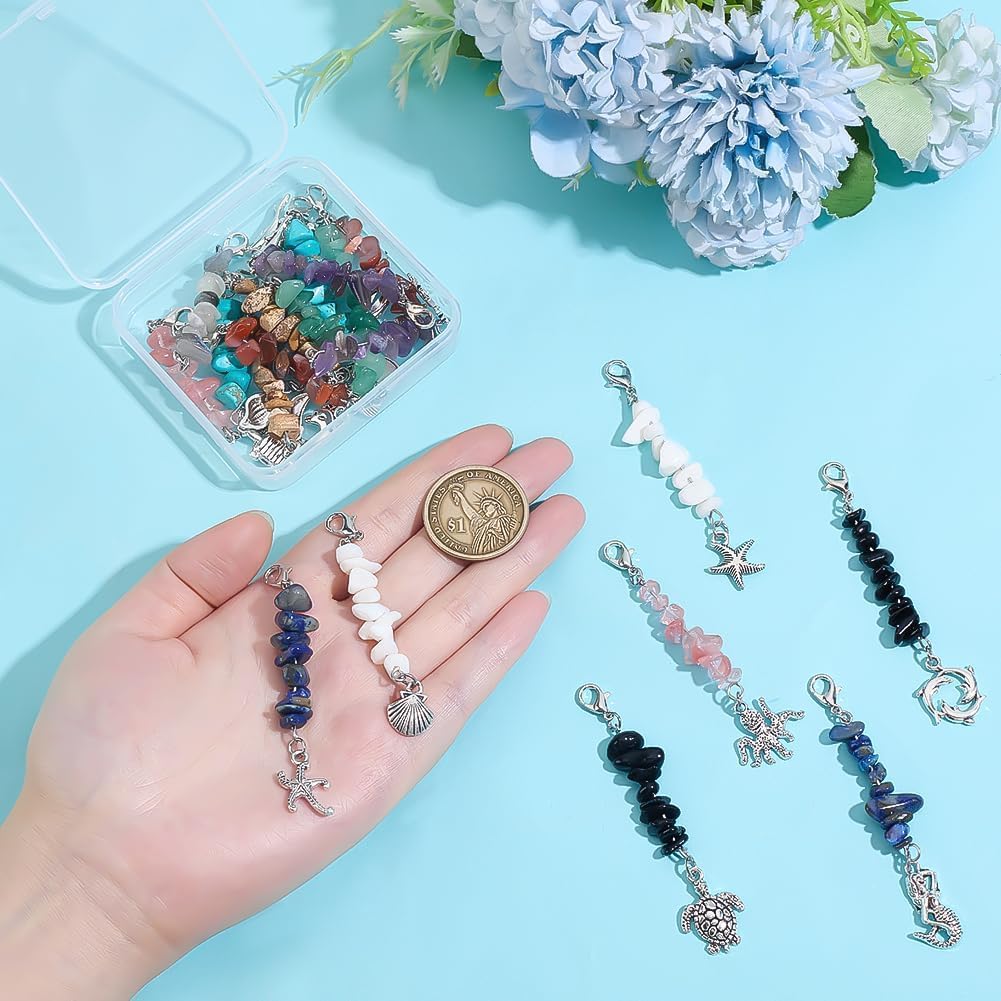 PH PandaHall 20pcs Natural Gemstone Chips Pendant Decoration Stone Bead Keychain Charms with Lobster Clasps Alloy Sea Animal Pendant Keychain for Bag Jewelry Keychains Ornament Decor - Image 3