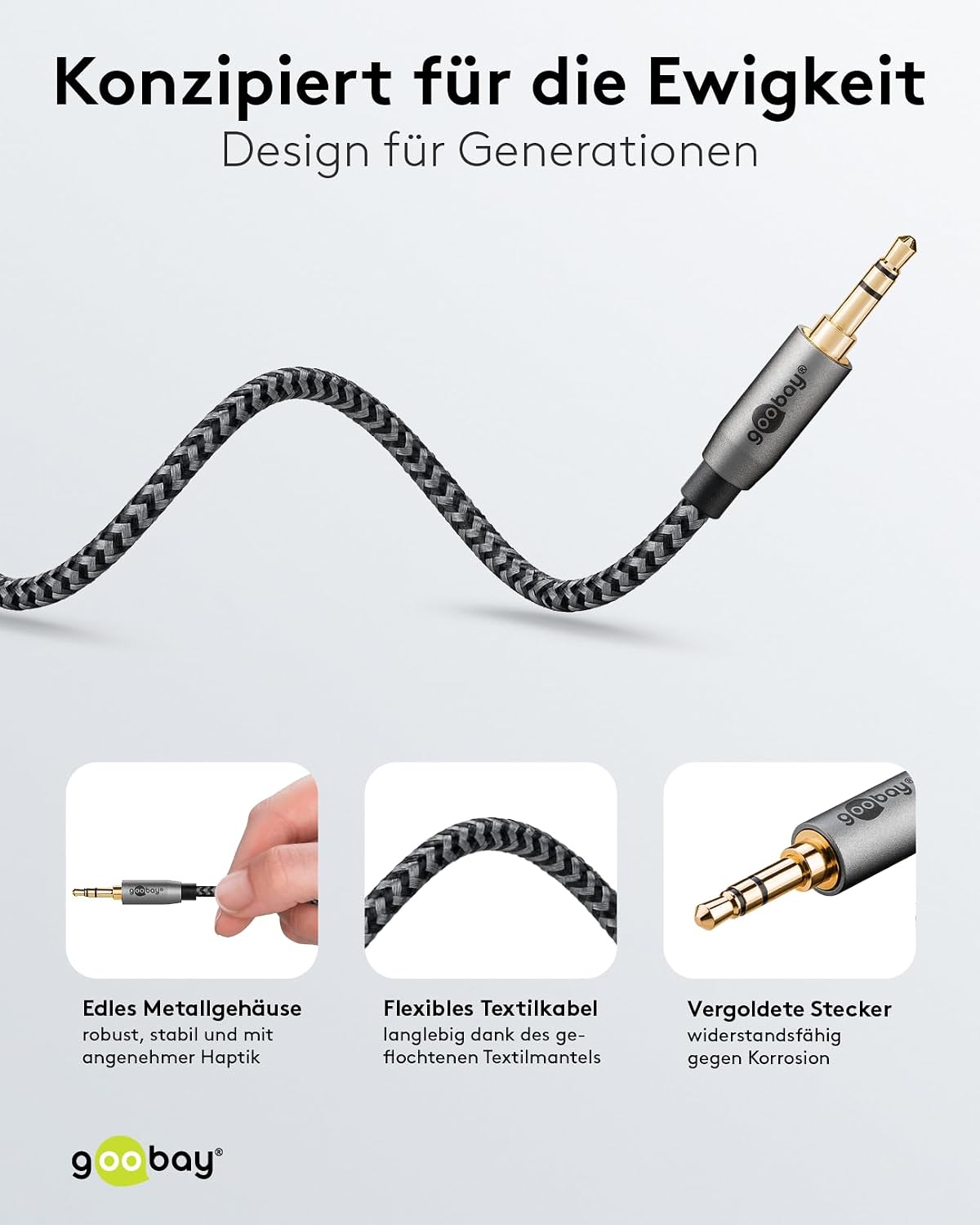 Goobay 65275 3.5 mm Stereo Audio Aux Cable 3 m/Jack Cable for Headphones, Car Radio, PC, Tablet, Speaker Cable/Gold Plated Connection