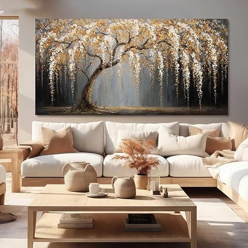 LTjiajuypd Canvas Print Featuring Golden in An Autumn Forest, This Modern Artwork for Decor Poster(55X110cm)