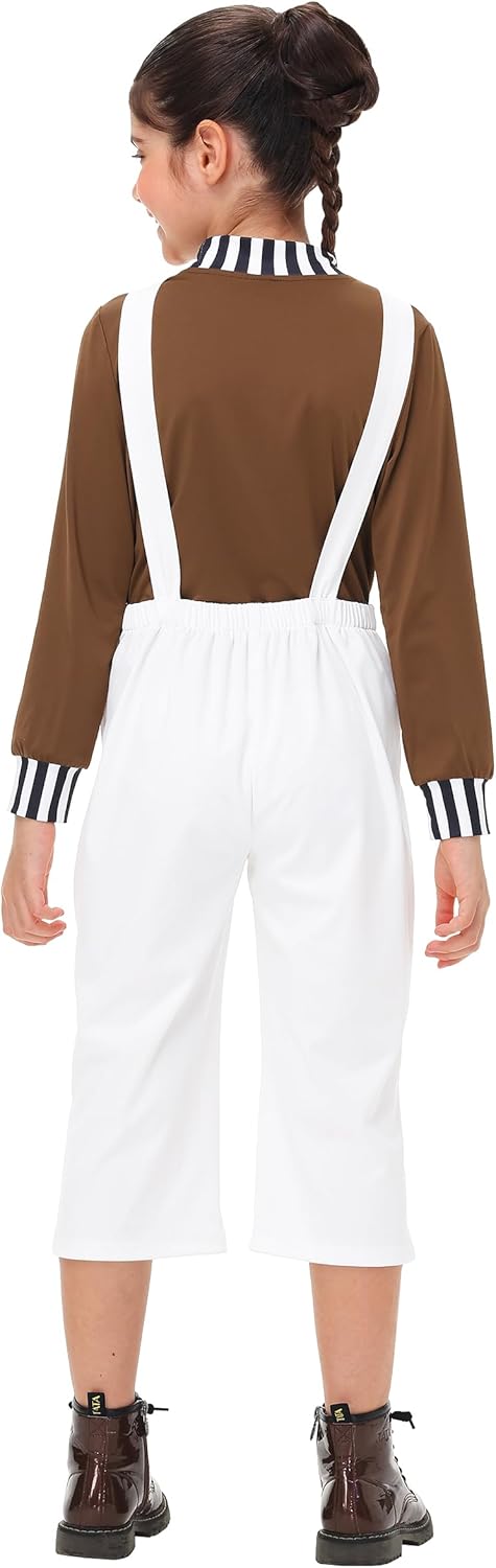Remimi Kids Halloween Chocolate Worker Outfits Boys Brown Shirts White Jumpsuit Pants 3-14 Years