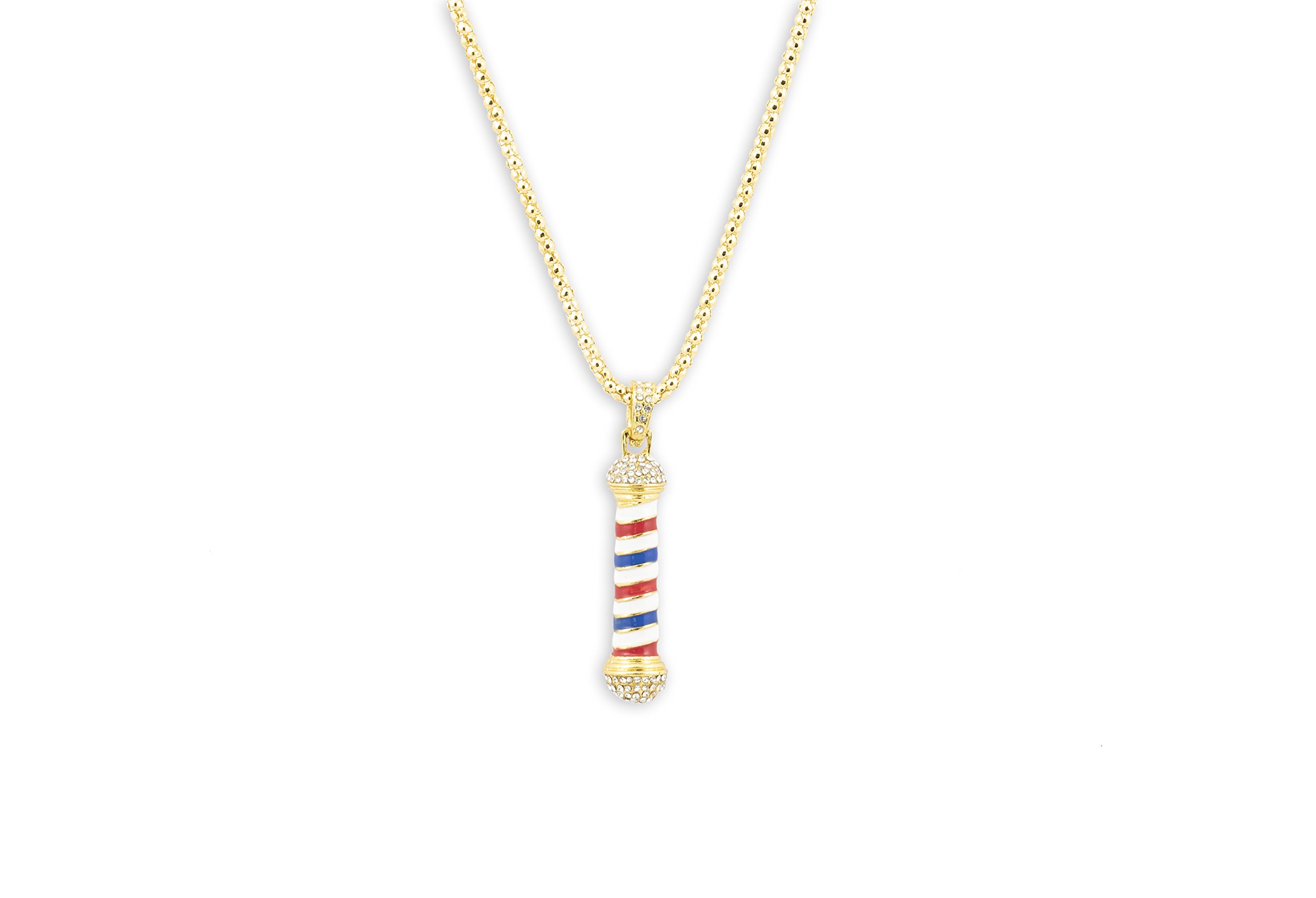 Rhinestone Barber Pole Necklace w/ Key Ring (Gold)