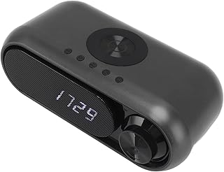 Digital Alarm Clock, Alarm Clock Radio with Wireless Charging Bluetooth Speaker LED Simple Modern Digital Alarm Clock FM Radio Speaker with Wireless Charger for Bedrooms, Bedside (Iron Gray 10W)