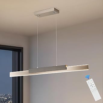 Modern LED Linear Pendant Light 39in Brushed Nickel Island Light Wood Dimmable Hanging Light Kitchen Lighting for Dining Room Kitchen Island Home Office