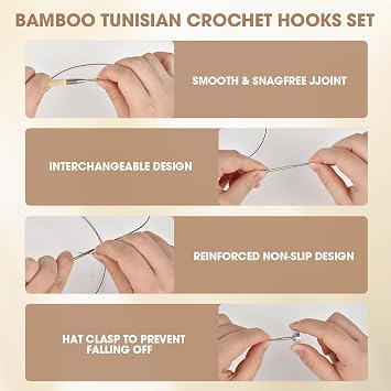 Tunisian Crochet Hooks Set with Cables 10 Interchangeable Afghan Crochet Hooks (3.5mm10mm) with 4 Swivel Cords, End Caps, Connectors & Storage Case Bamboo Crochet Hook Kit for Beginners & Experts