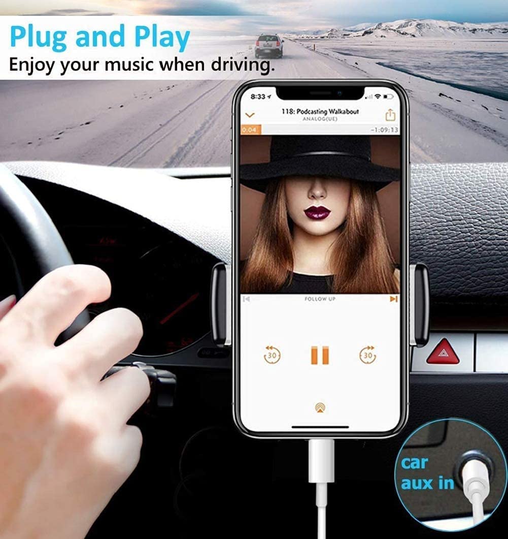 [Apple MFi Certified] AUX Cord for iPhone, Veetone 3FT Lightning to 3.5mm AUX Audio Stereo Cable Compatible for iPhone 14 13 12 11 Pro/XS/XR/X/SE/8/iPad/iPod to Car Stereo/Home Speaker/Headphone-White
