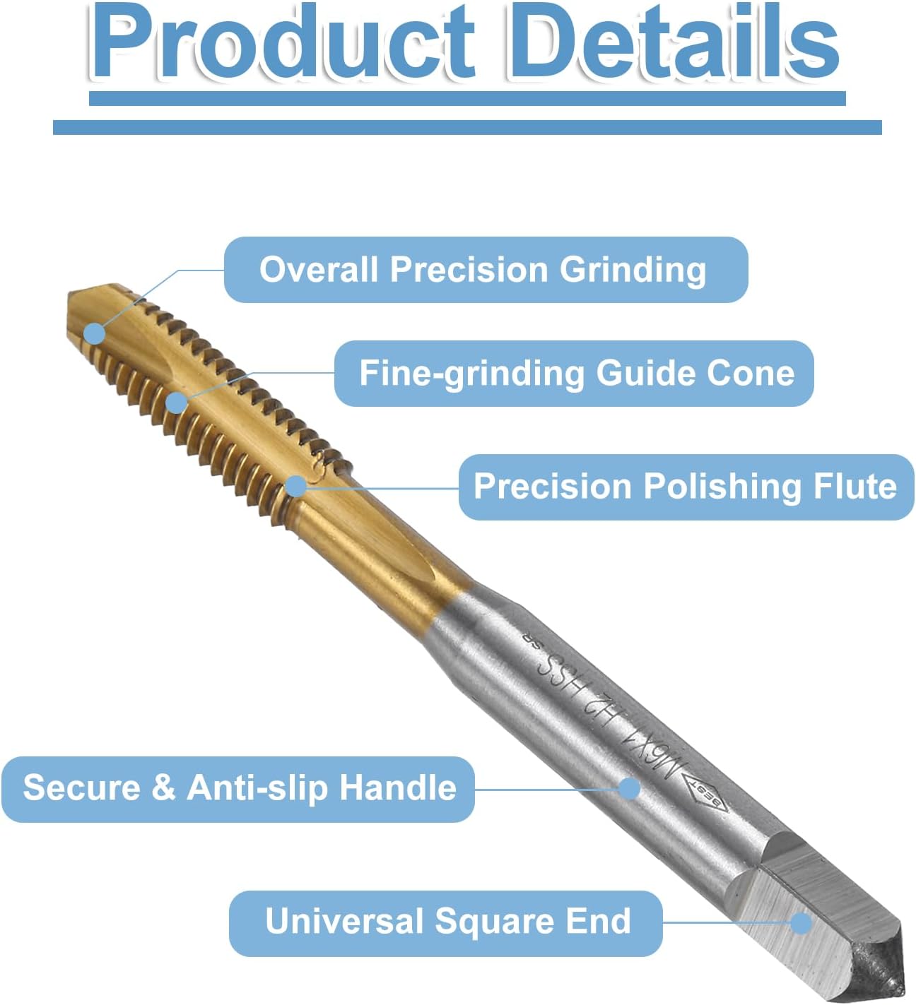 uxcell Spiral Point Plug Threading Tap M6 x 1 Thread, Ground Threads H2, High Speed Steel 6542, Titanium Coated, Metric Screw Taps Tapping Bit for Thread Repair, 10pcs