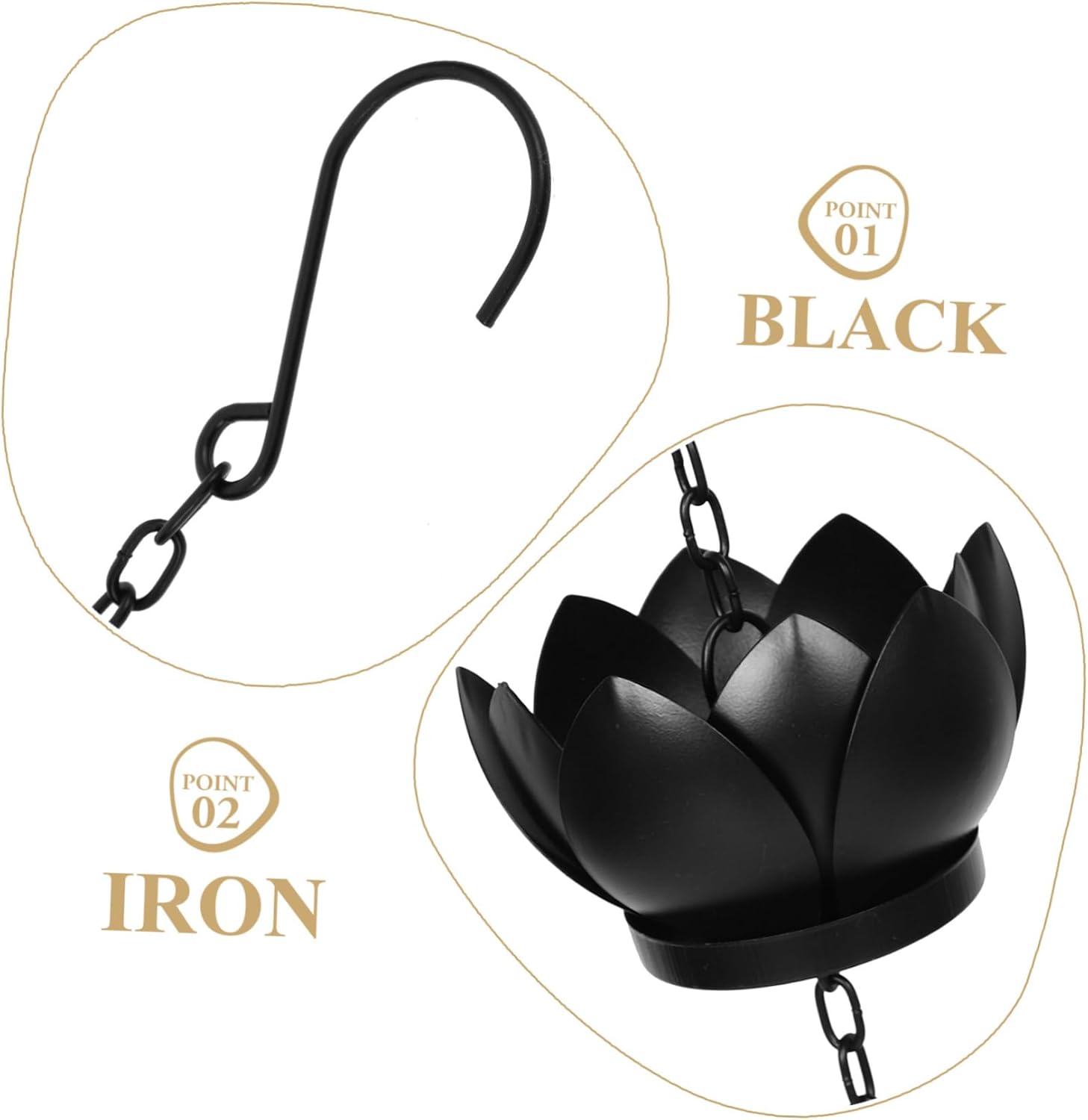 MERRYHAPY Outdoor Lotus Rain Chain Metal Decorative Downspout for Gutters Efficient Rainwater Control Versatile Garden and Patio Decor Black Plated Cups