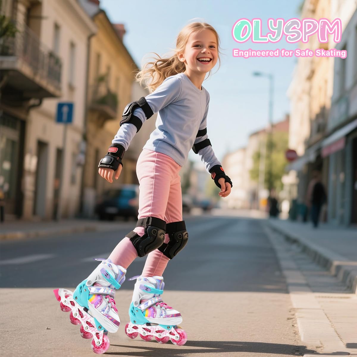 Patin a Roulette Fille avec Roues Lumineuses,Rollers en Ligne Tailles Ajustables et Design Arc-en-Ciel,Cadeau d'anniversaire ou de Noël pour Garçons,Débutants