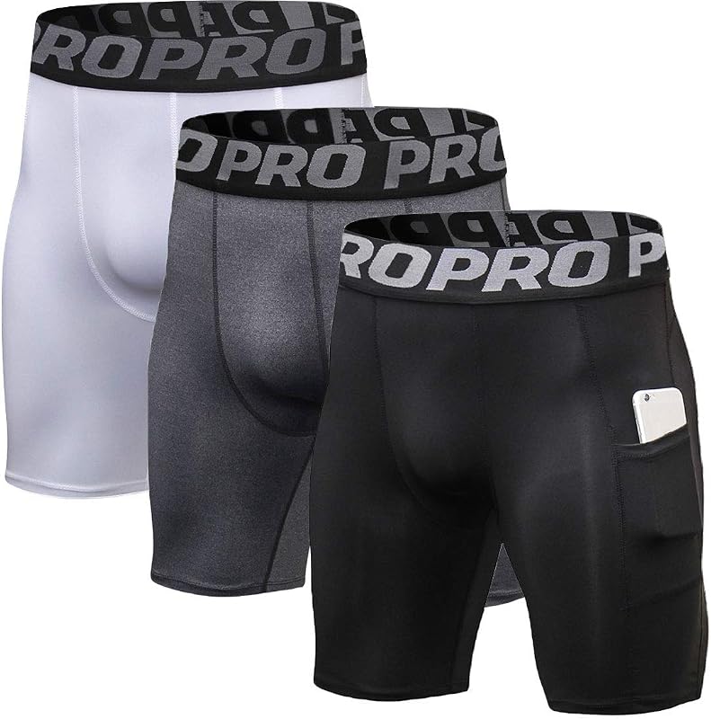 Sanke 5 or 3 Pack Men's Compression Shorts with Pocket Athletic Underwear | polyester & elastane.Moisture-wicking & 4-way stretch & quick-dry workout shorts.For running,football,baseball,biking and gym