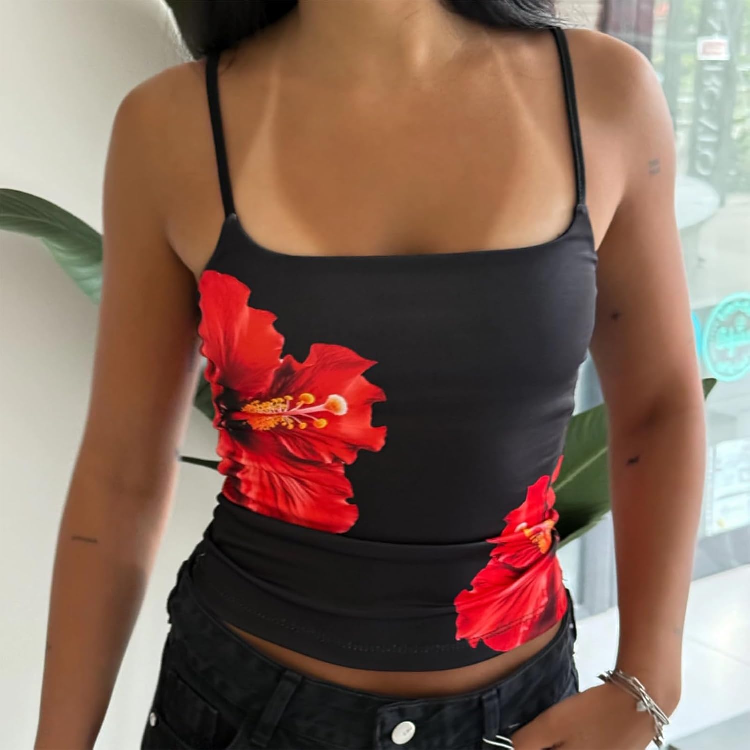 Y2k Floral Tank Top for Women Sexy Backless Going Out Crop Tops Sleeveless Spaghetti Strap Summer Slim Fit Camisole - Image 2